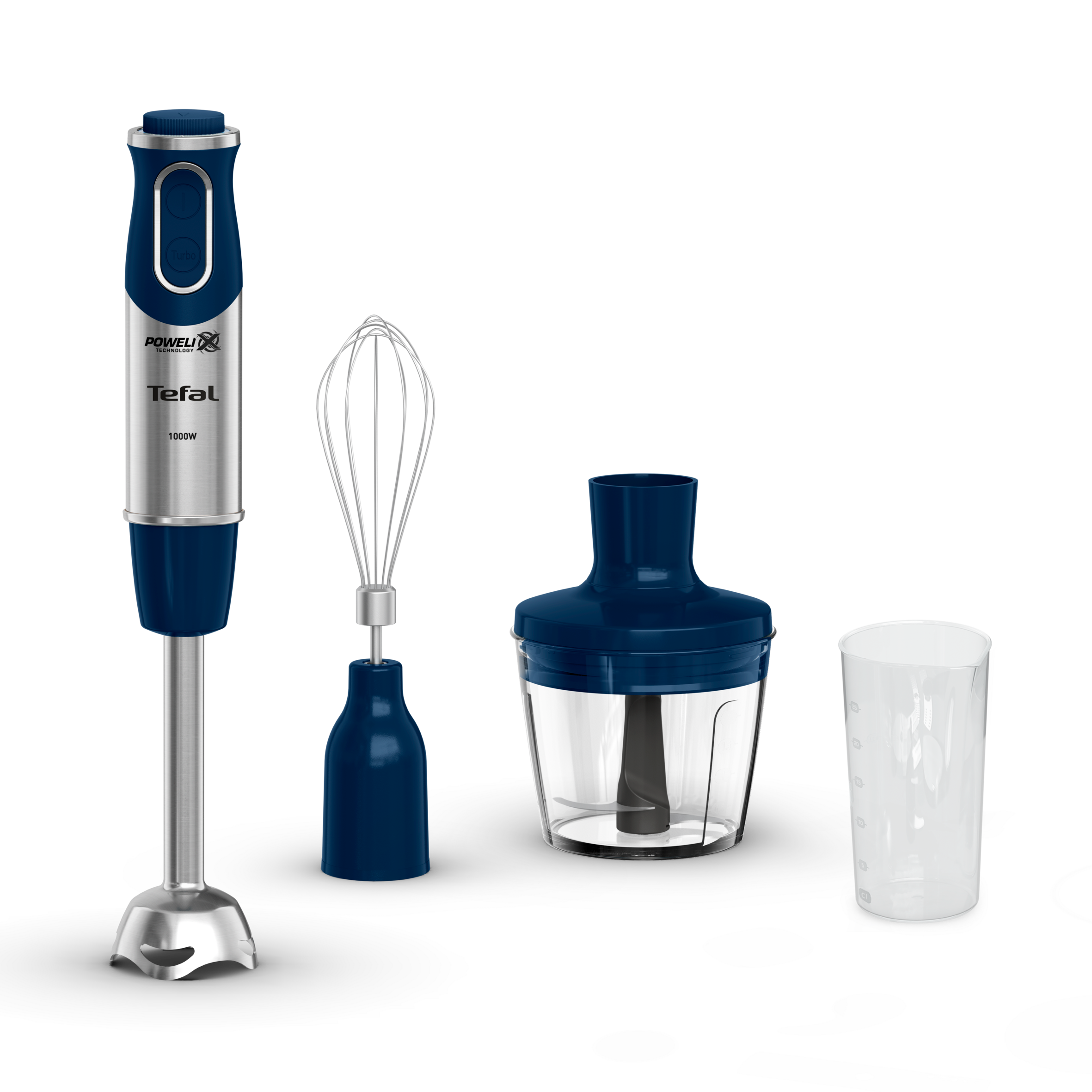 Quickchef 3 en 1, Pied mixeur, Lames powelix, 10 vitesses, Accessoires mini hachoir et fouet
