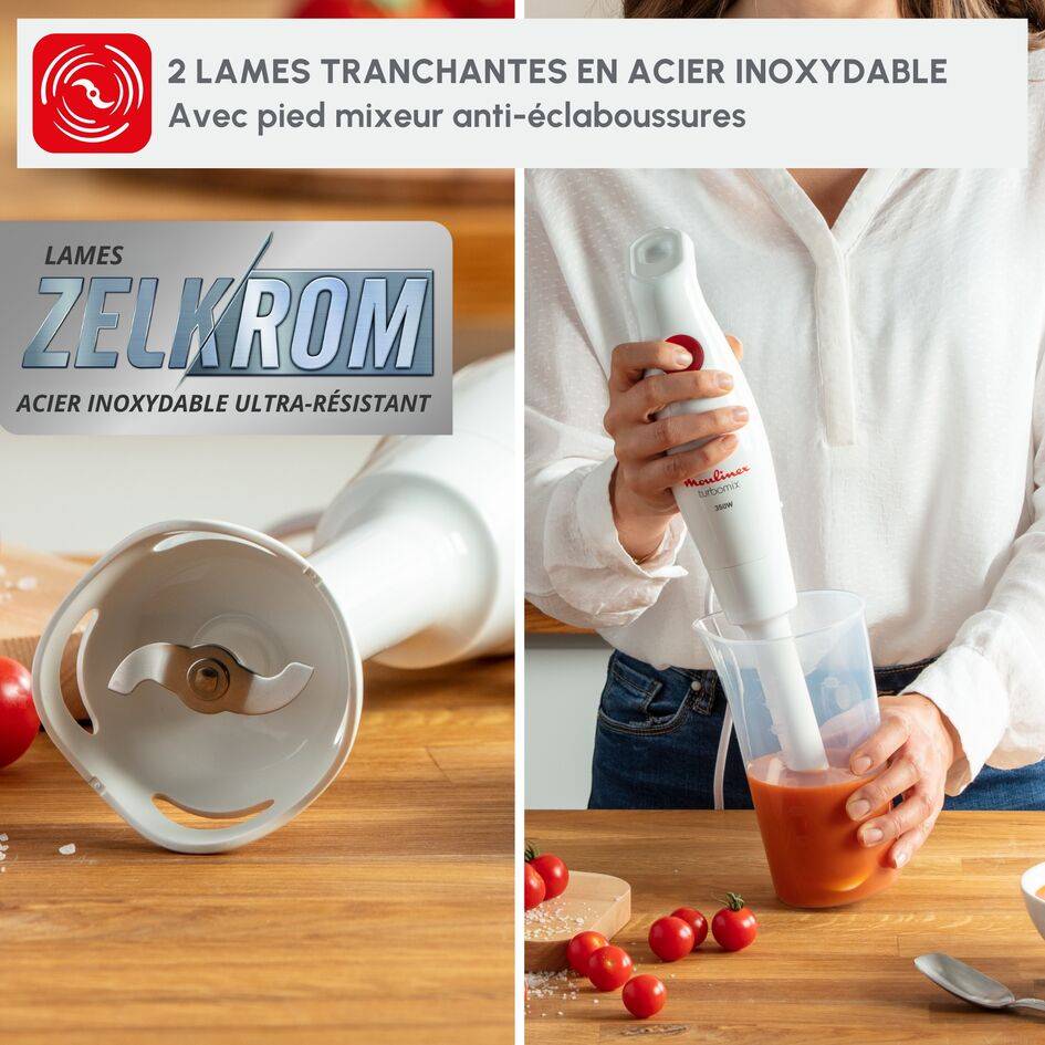 Turbomix, Pied mixeur, 2 lames ZELKROM, 350 W, blanc