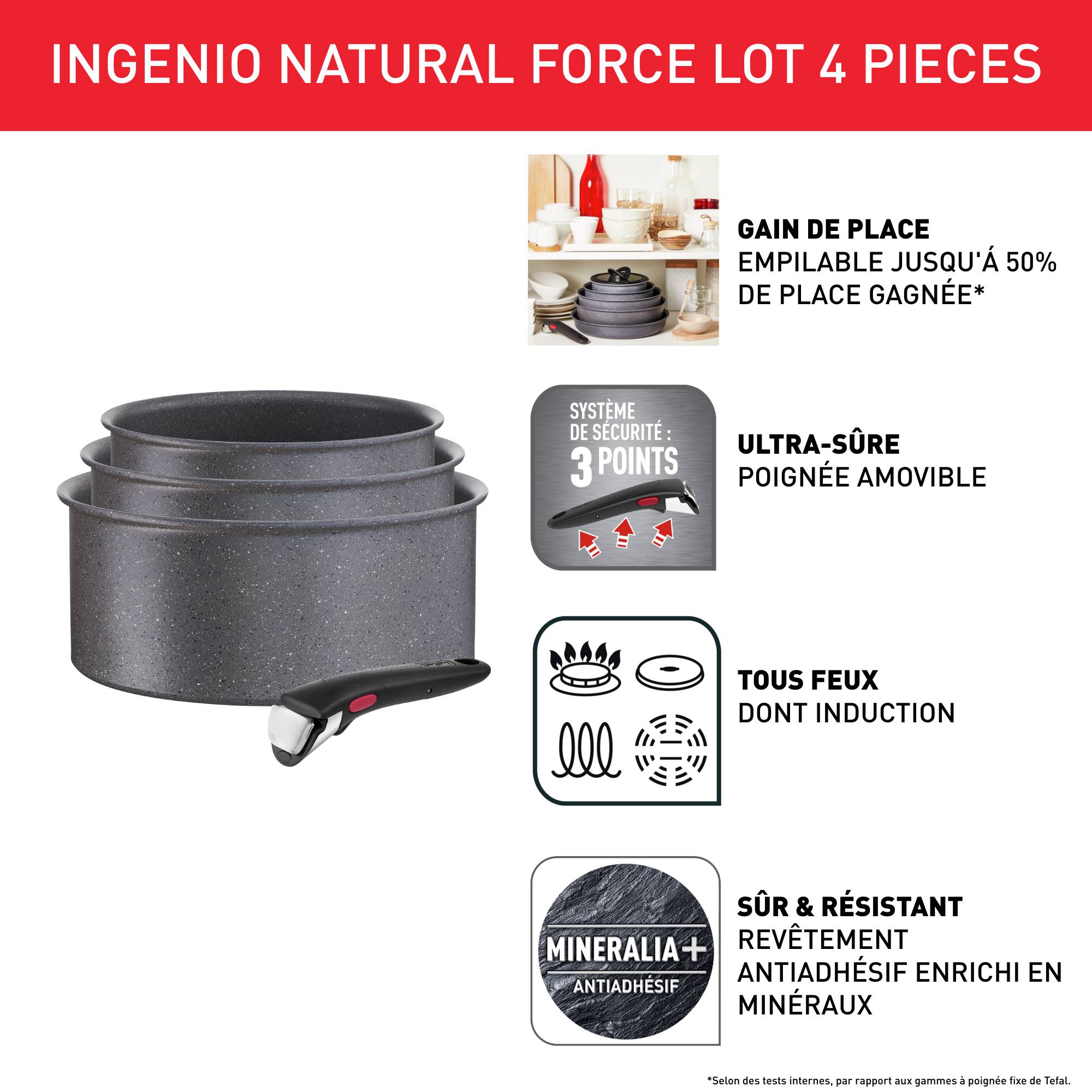Ingenio Natural Force, Antiadhésif, Casseroles 16/18/20 cm + poignée, Induction