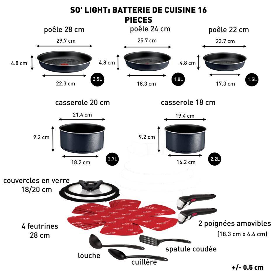 Ingenio So'Light, Antiadhésif, Batterie de cuisine 16 pièces, Induction, Légèreté