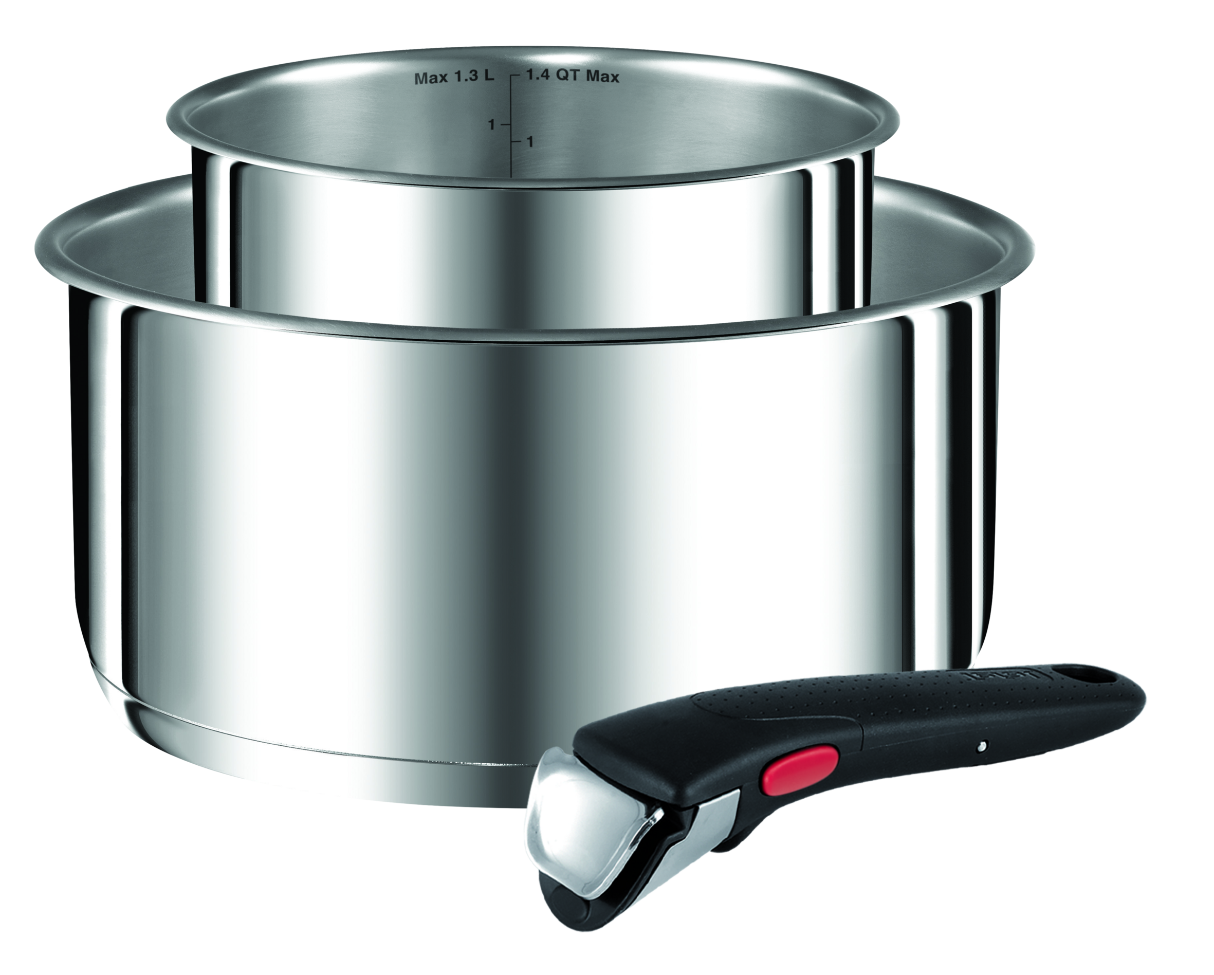 Ingenio Préférence, Lot 3 pcs, 2 casseroles + 1 poignée amovible, Inox, Induction