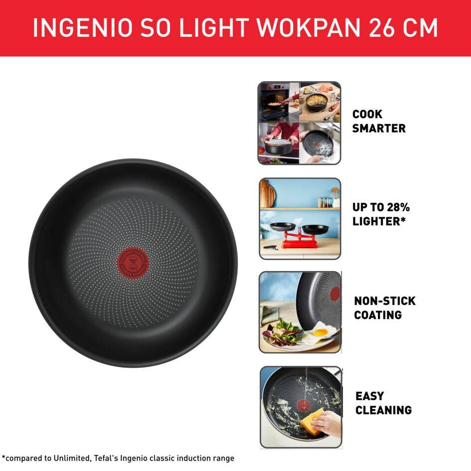 Ingenio So'Light, Wokpan 26 cm, Lightweight Induction Frypan, Light Tech Technology