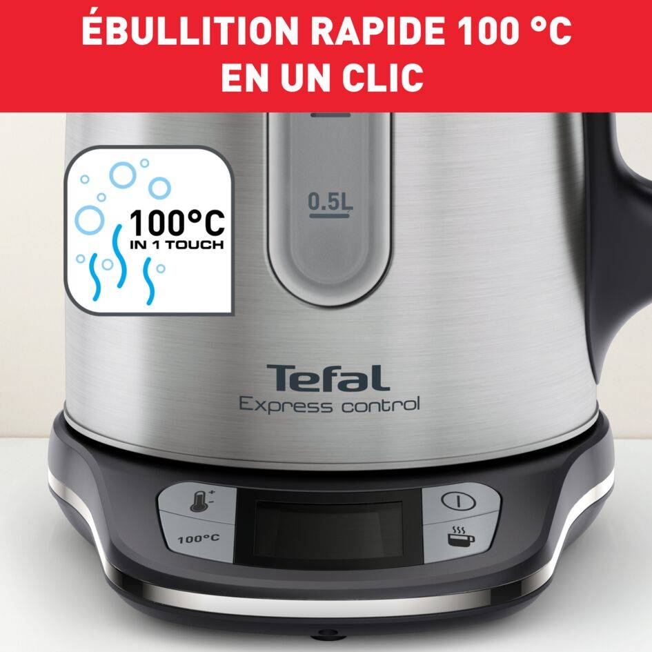 Bouilloire électrique Express inox sans fil 1,7 L, Réglable de 60 à 100°