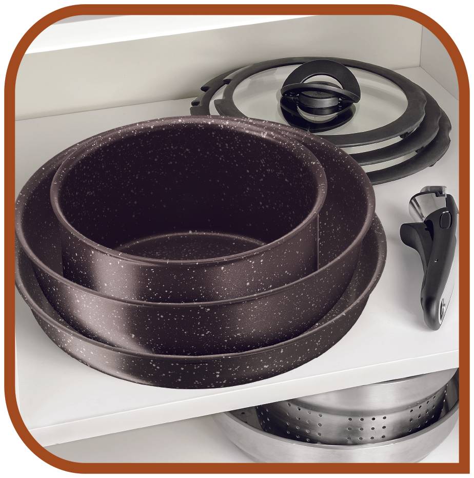 INGENIO EXTREME Marron Effet pierre Batterie de cuisine 5 pièces