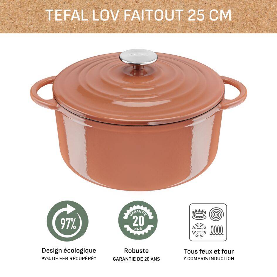 LOV, Cocotte en fonte ronde 25 cm, Induction, Four, Démarche d'éco-conception, Terracotta