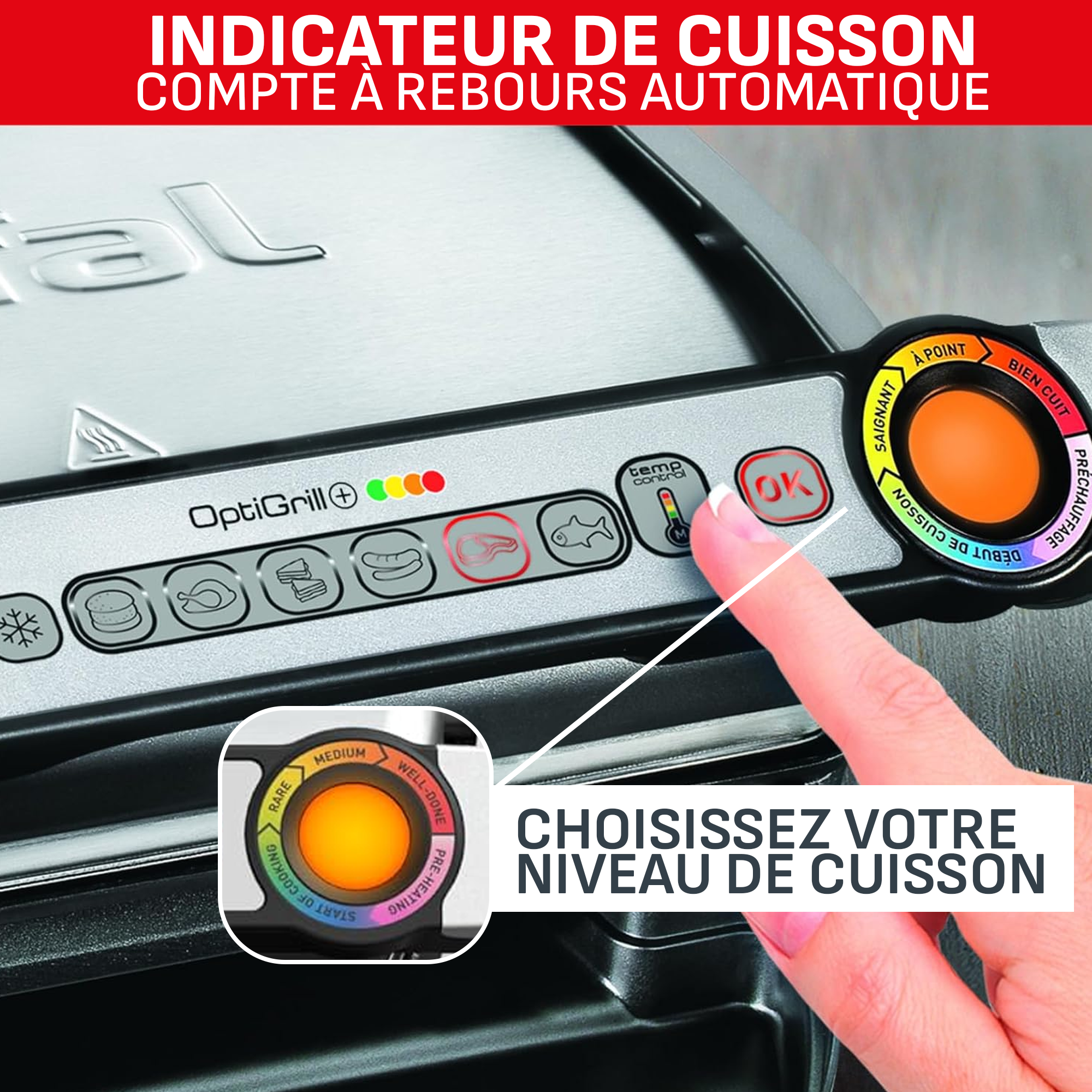 Optigrill+, grill intelligent, 6 programmes, mode manuel, 4 personnes + plaques gaufres