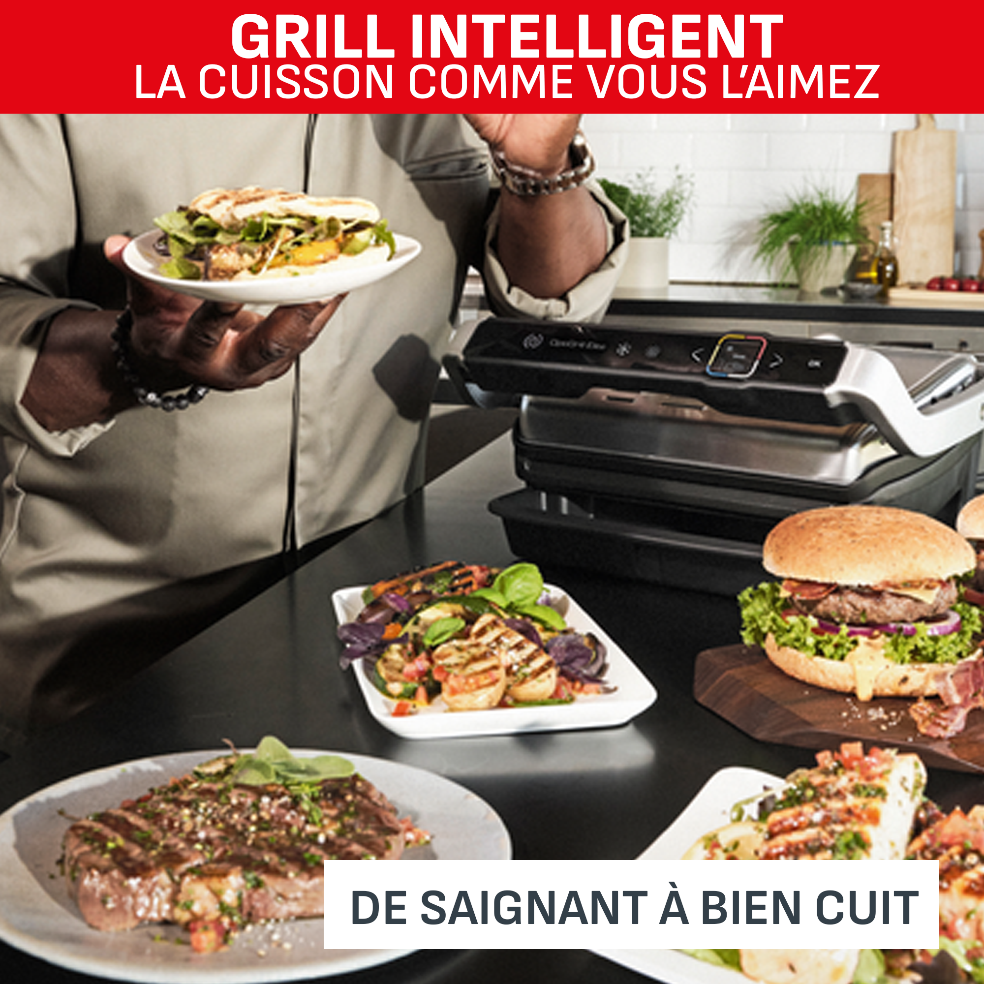 Optigrill Elite XL, grill intelligent, 16 programmes, mode manuel, fonction marquage, XL 8 personnes