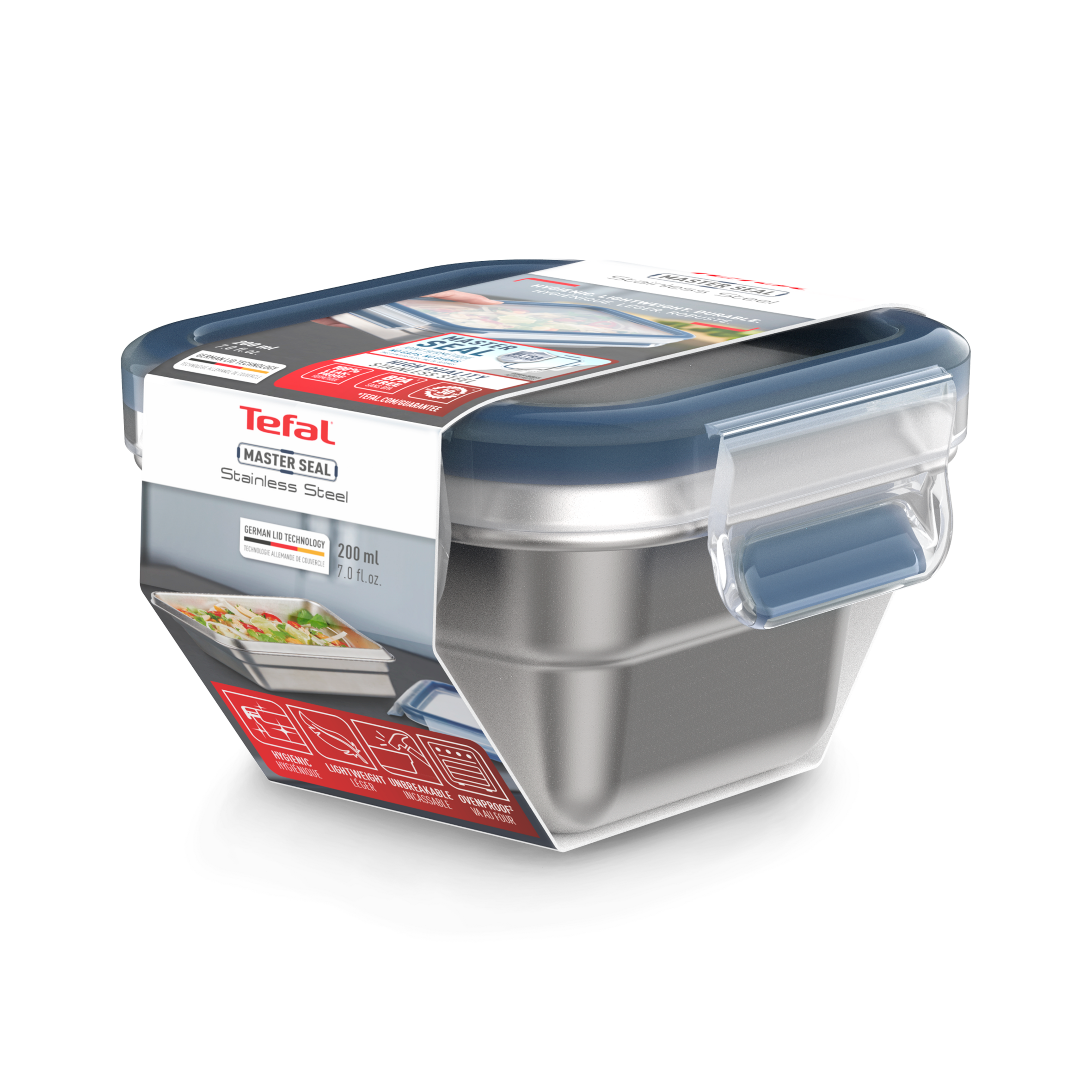 MASTERSEAL Inox Boîte de conservation carrée 0,2 L