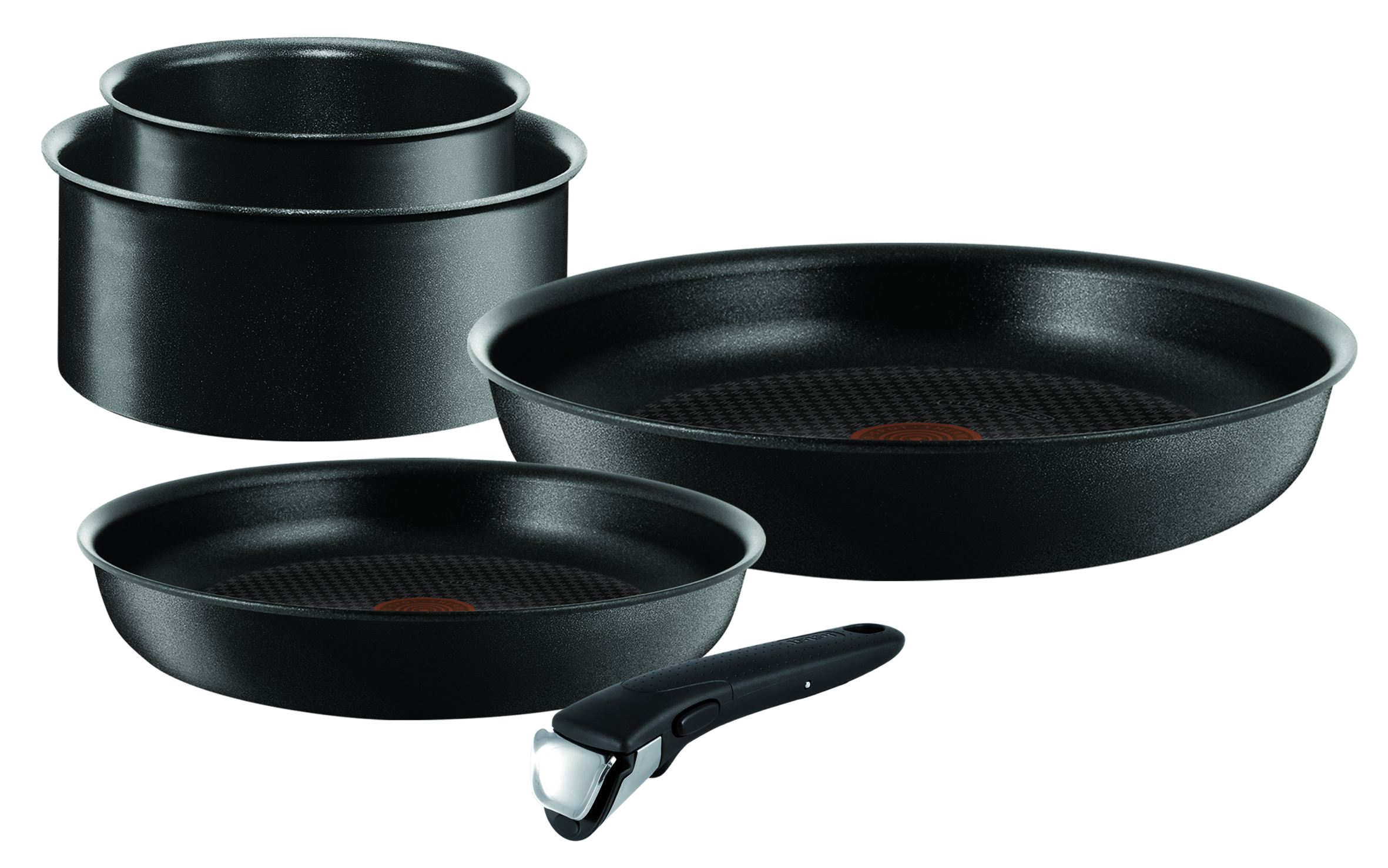 INGENIO PERFORMANCE Noir Batterie cuisine 10 pièces : casseroles 16/20cm, poêles 22/26 cm, wok 26 cm, sauteuse 24 cm, couvercles hermétiques 16/20/24cm, poignée amovible