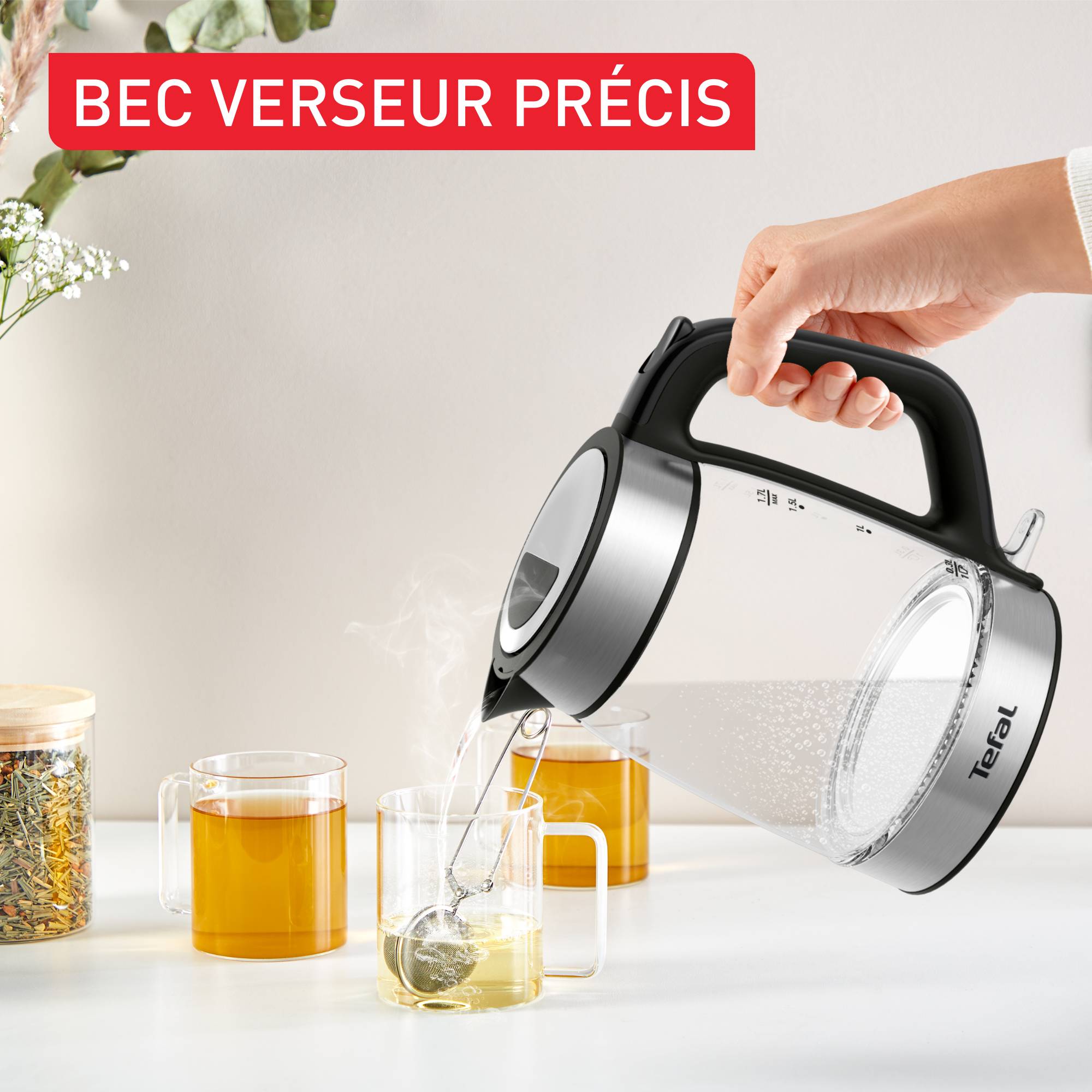Bouilloire, Tefal, 1,7L, Verre transparent