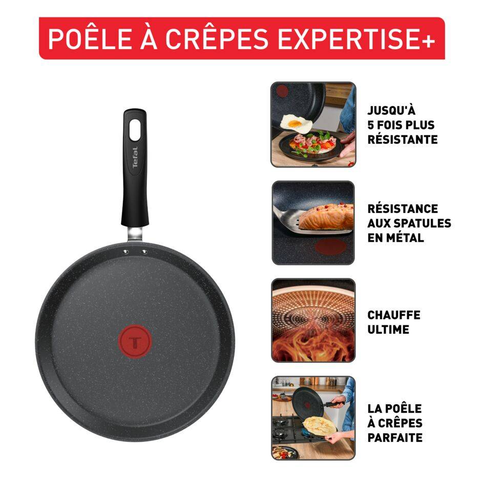 Expertise+, Poêle à pancake 25 cm, Revêtement antiadhésif haute performance, Induction