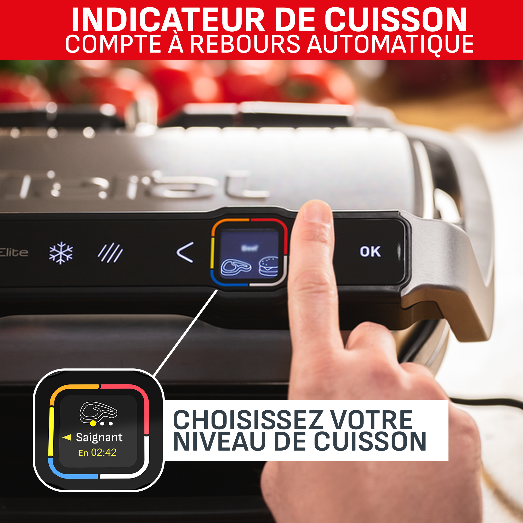 Optigrill Elite XL, grill intelligent, 16 programmes, mode manuel, fonction marquage, XL 8 personnes