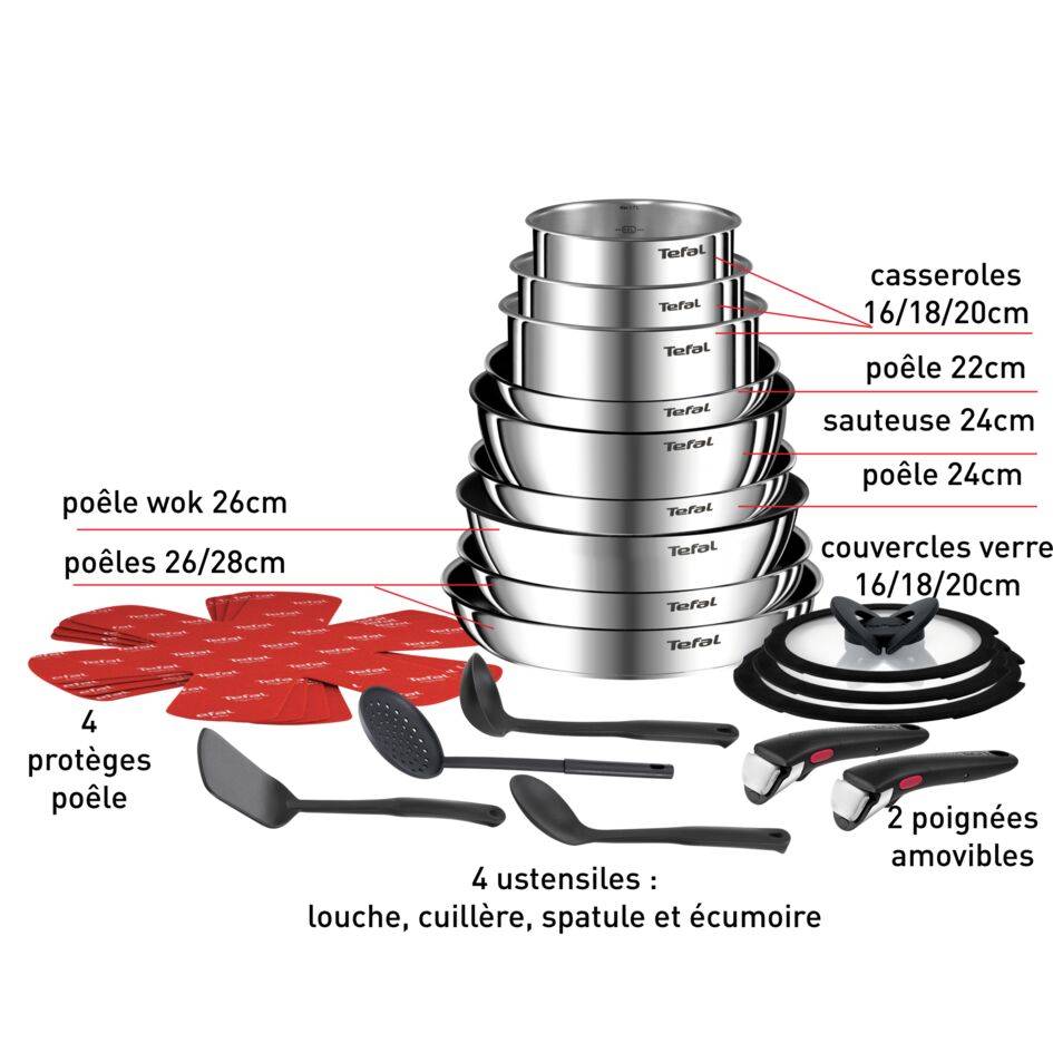 Ingenio Emotion On, Inox + antiadhésif, Batterie de cuisine 22 pièces, Induction
