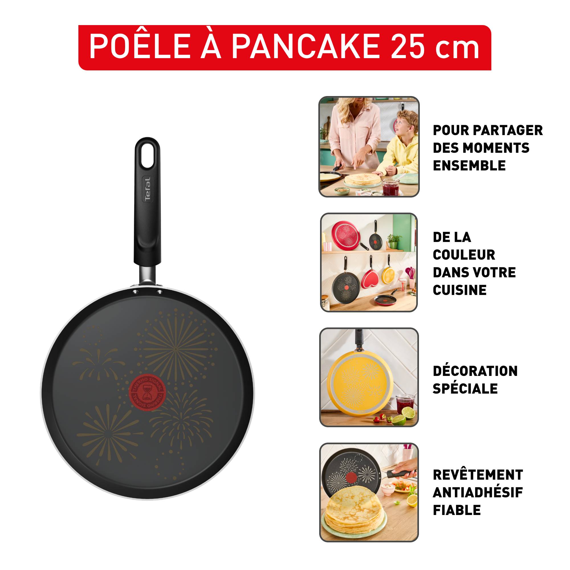 Chandeleur 2026, Poêle à crêpes 25 cm, Décoration spéciale, Revêtement antiadhésif