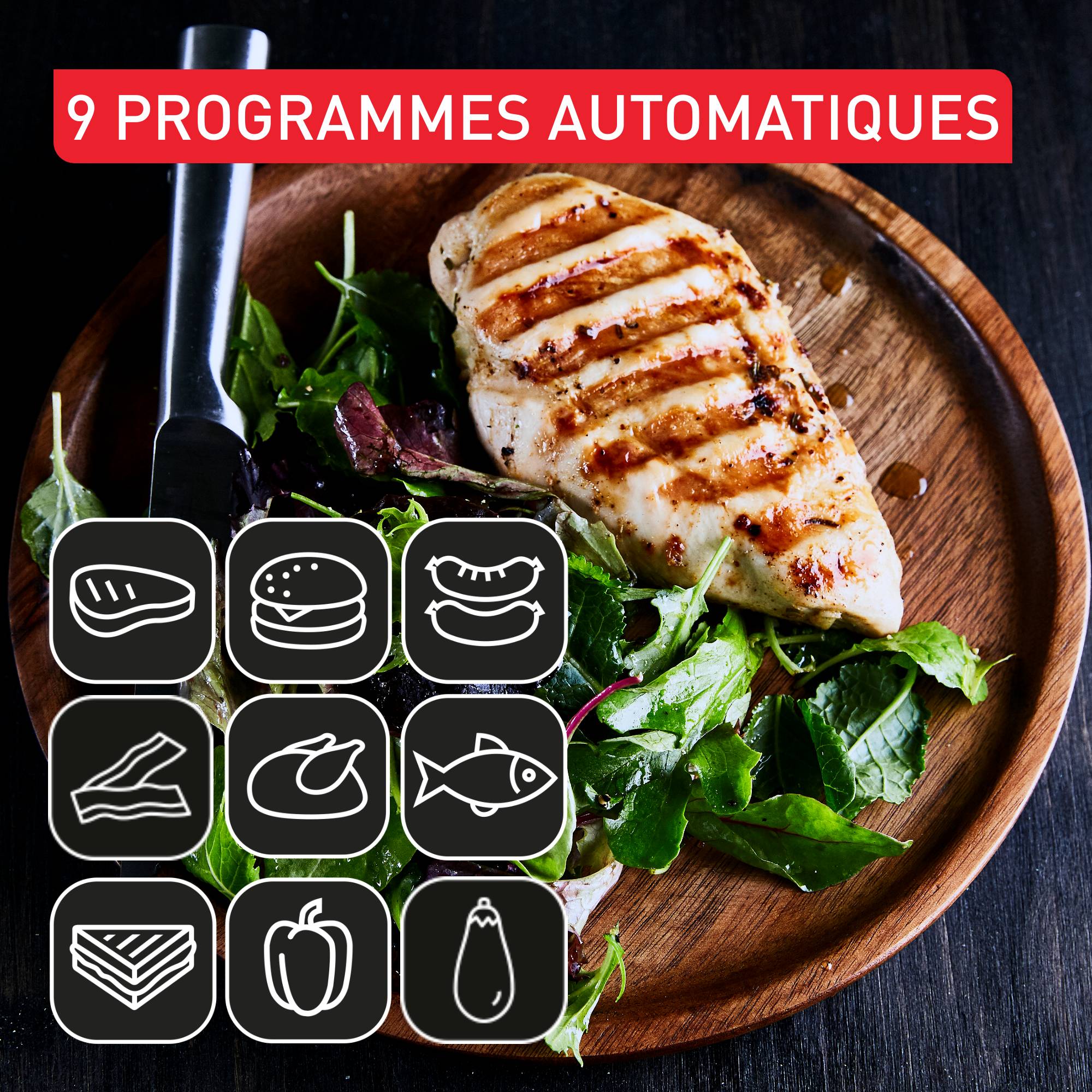Optigrill+ XL, grill intelligent, 9 programmes, mode manuel, XL 8 personnes
