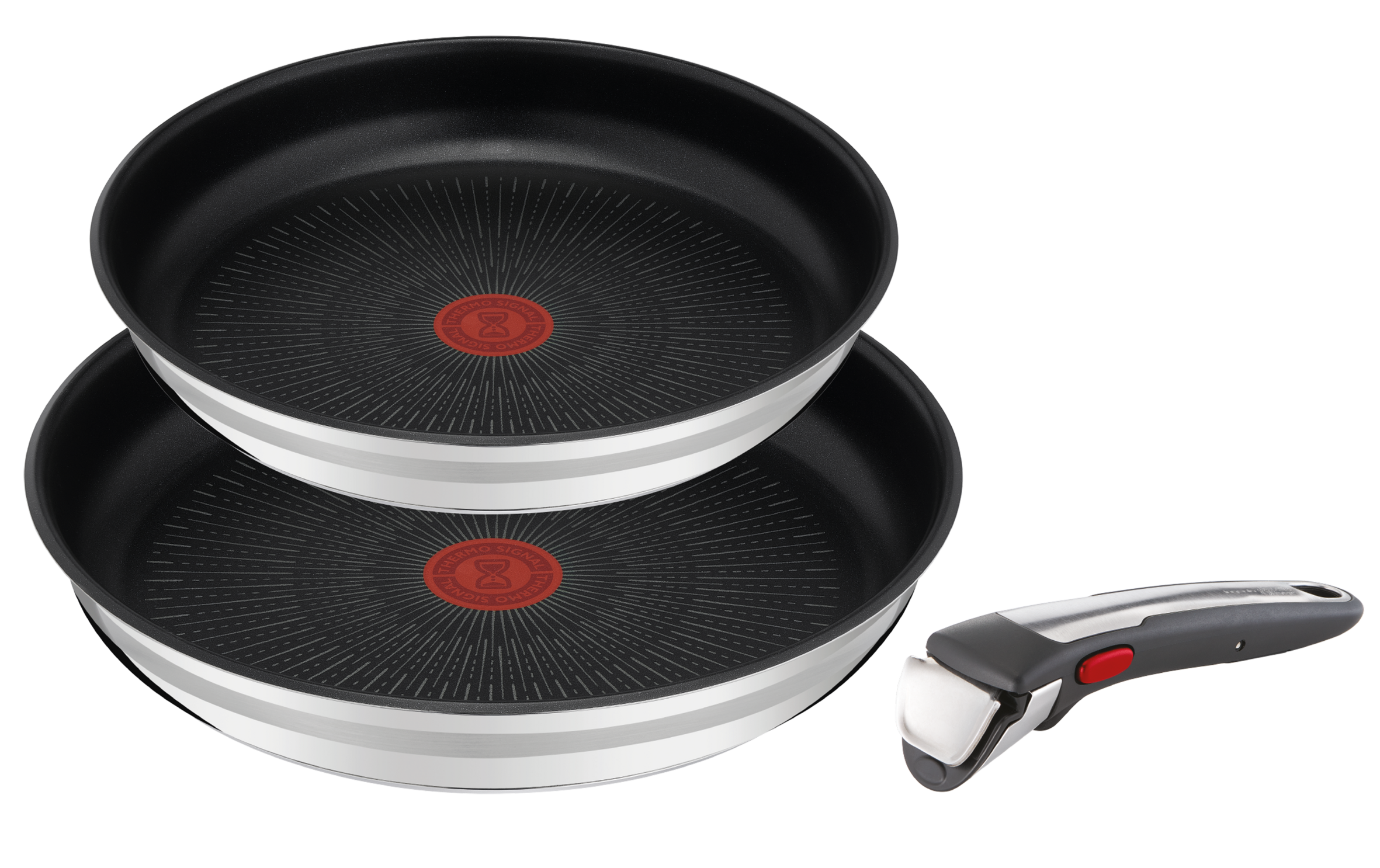 Ingenio Jamie Oliver, Poêles + poignée amovible, Inox antiadhésif, Induction, 24/28cm