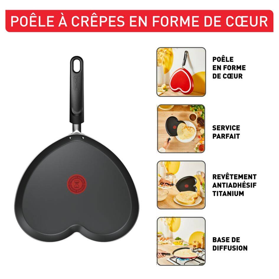 Poêle à crêpes Chandeleur 2025, Forme de cœur, Revêtement antiadhésif pour une glisse exceptionnelle