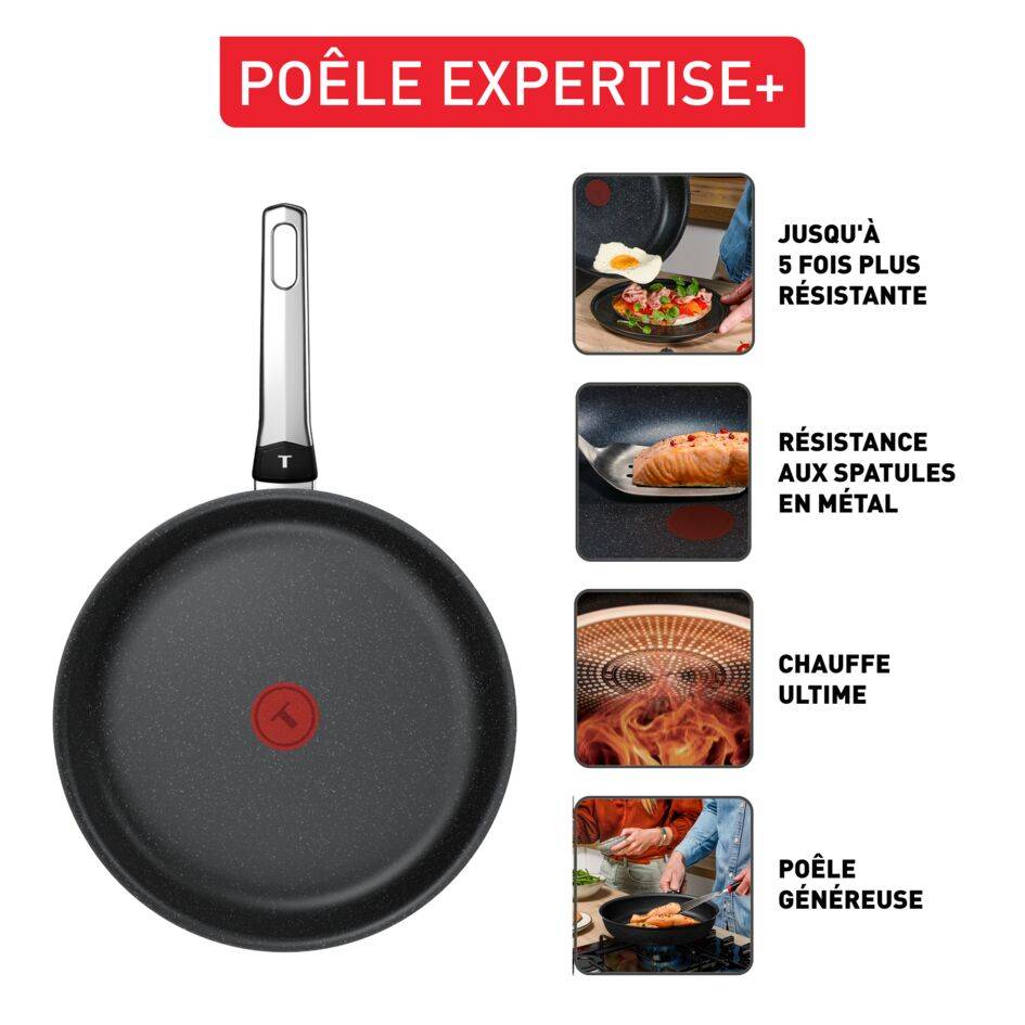 Expertise+, Poêle 24 cm, Revêtement antiadhésif haute performance, Induction