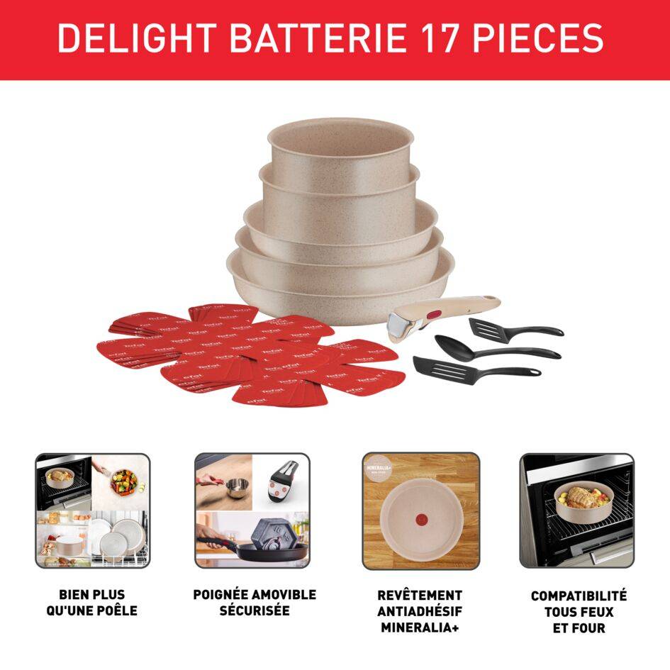 Ingenio Delight On, Antiadhésif, Batterie de cuisine 17 pièces, Induction