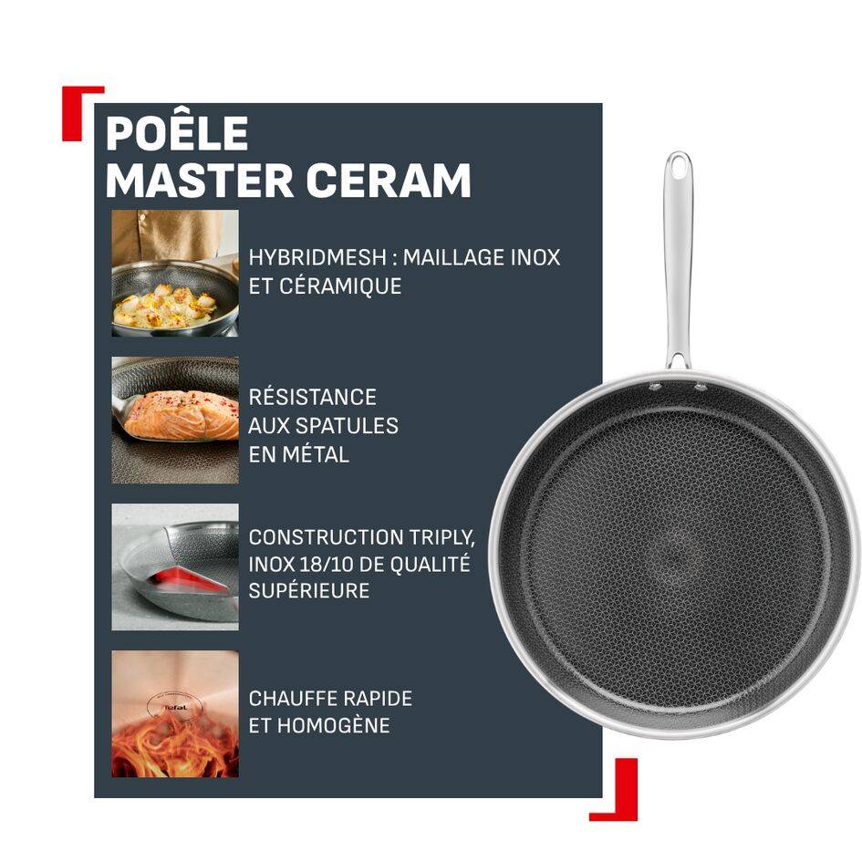 Master Ceram, Poêle 24 cm, Revêtement inox et céramique, Induction