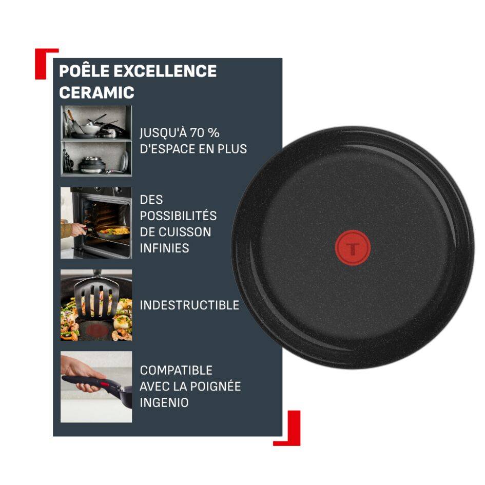 Ingenio Excellence Ceramic, Poêle 26 cm, Empilable, Revêtement en céramique antiadhésif