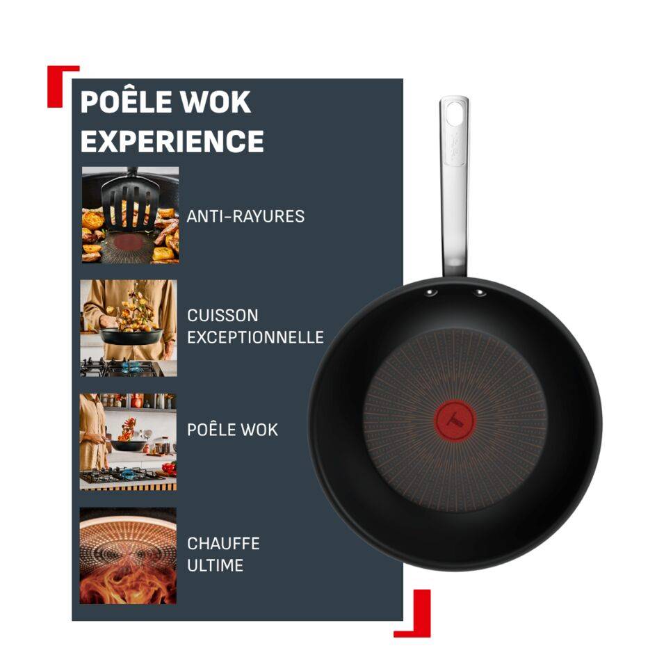 Experience, Poêle wok 28 cm, Revêtement antiadhésif FusionCore, Induction, 4-5 personnes