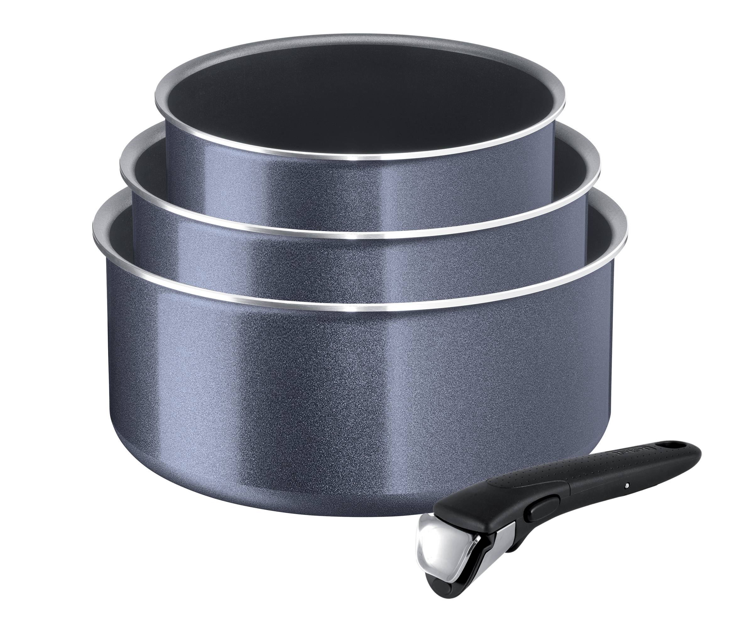 INGENIO ELEGANCE Gris Pailleté 3 casseroles 16/18/20 cm (1,5/2,1/3 L) + 1 poignée amovible