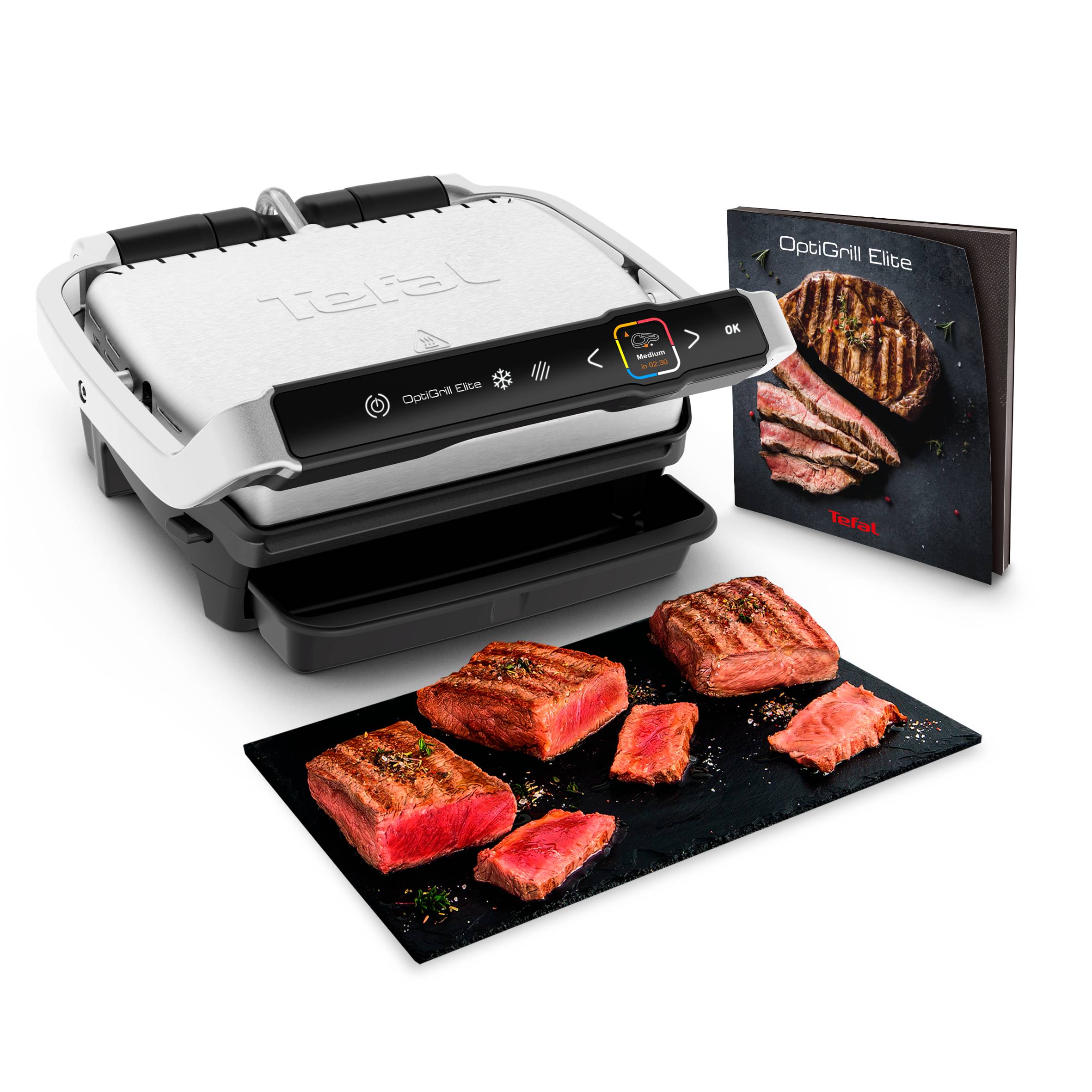 Optigrill Elite, grill intelligent, 12 programmes, mode manuel, fonction marquage, 4 personnes
