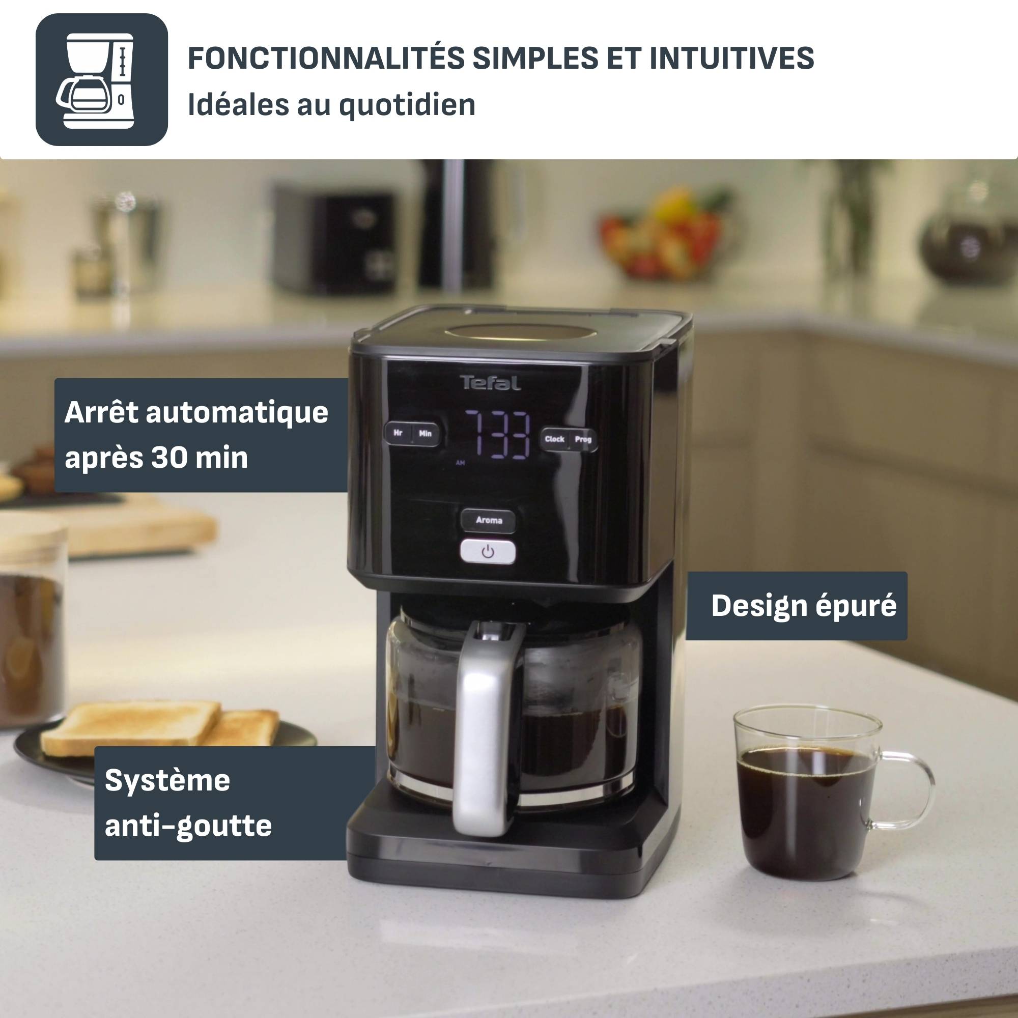 Cafetière programmable SMART'N LIGHT noire écran numérique 1,25L