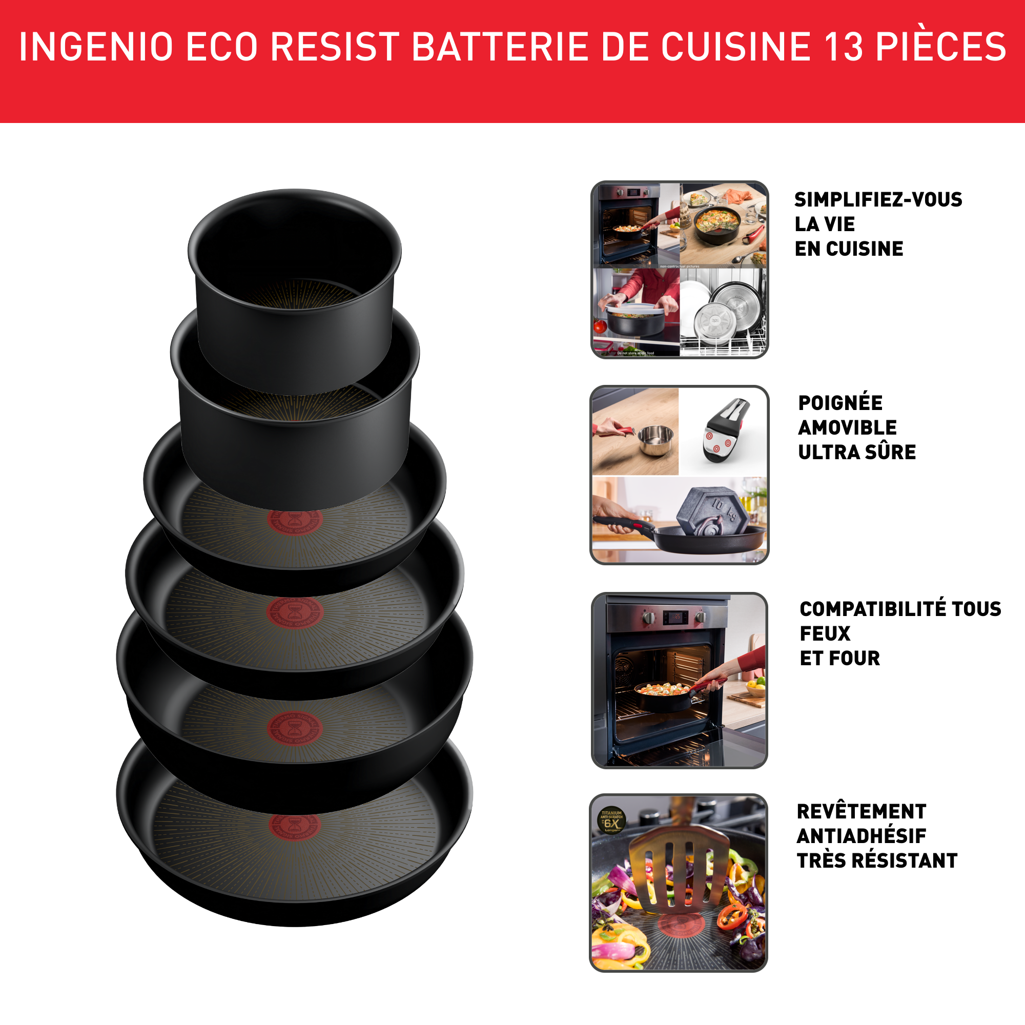 Ingenio Eco Resist, Antiadhésif, Batterie de cuisine 13 pièces, Induction