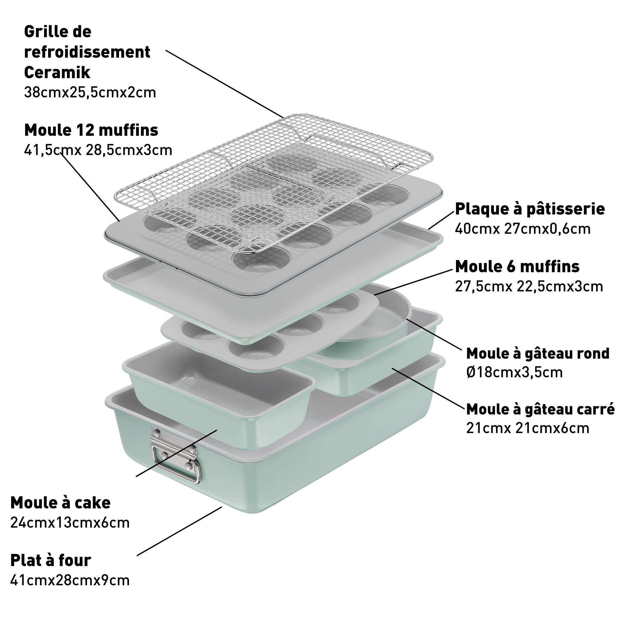 Ceramik, Set 8 pièces, Moules à pâtisserie, Empilables, revêtement céramique