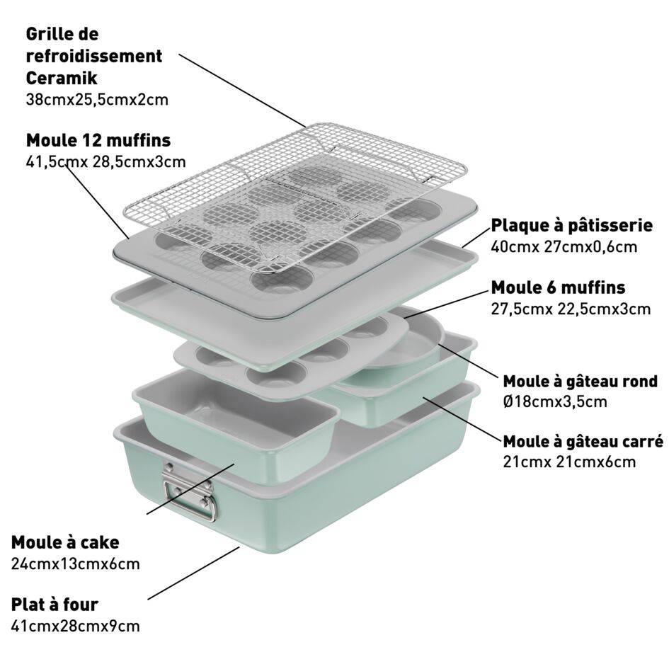 Ceramik, Set 8&nbsp;pièces, Moules à pâtisserie, Empilables, revêtement céramique