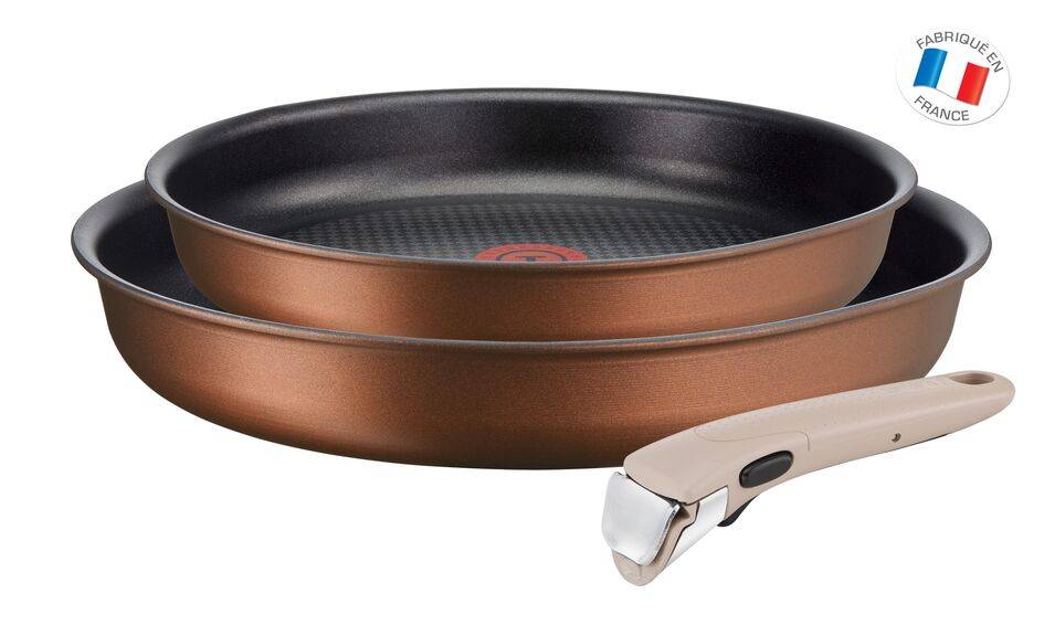 INGENIO  ECO-RESPECT LOT 2 poêles 22/26cm + 1 poignée amovible argile moonlight