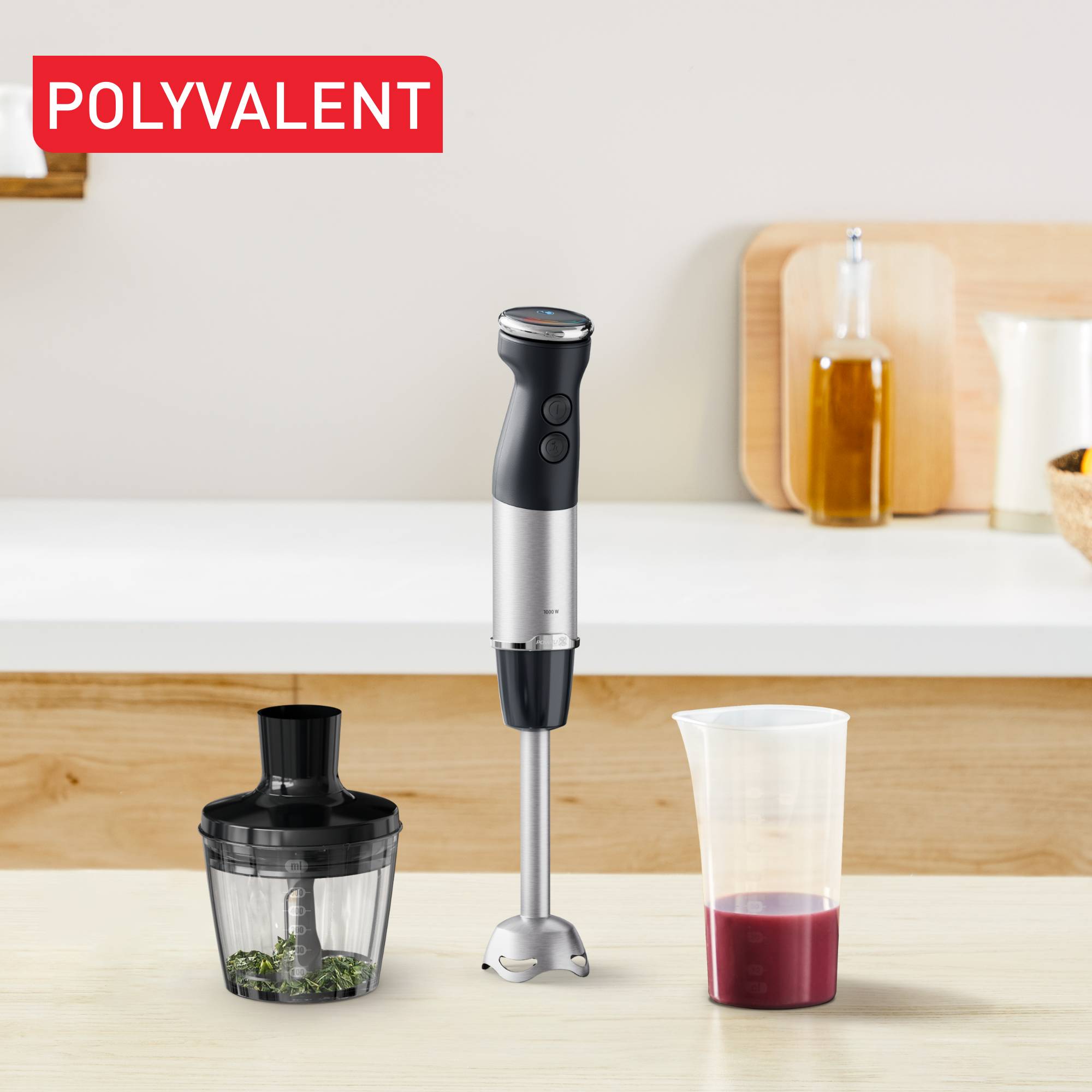 Quickchef+, Mixeur plongeant + bol mini hachoir 500 ml, 20 vitesses, 1000W