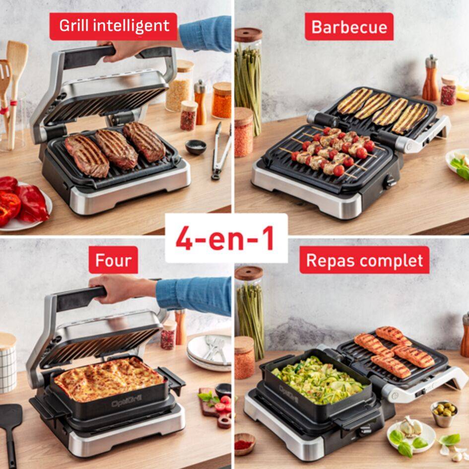 Optigrill 4-en-1, Grill intelligent, Fonctions barbecue et four, 9 programmes, Cuissons sur mesure
