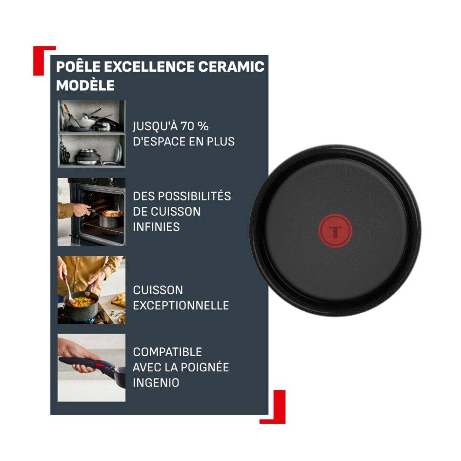 Ingenio Excellence Ceramic, Casserole 20 cm, Empilable, Revêtement céramique antiadhésif