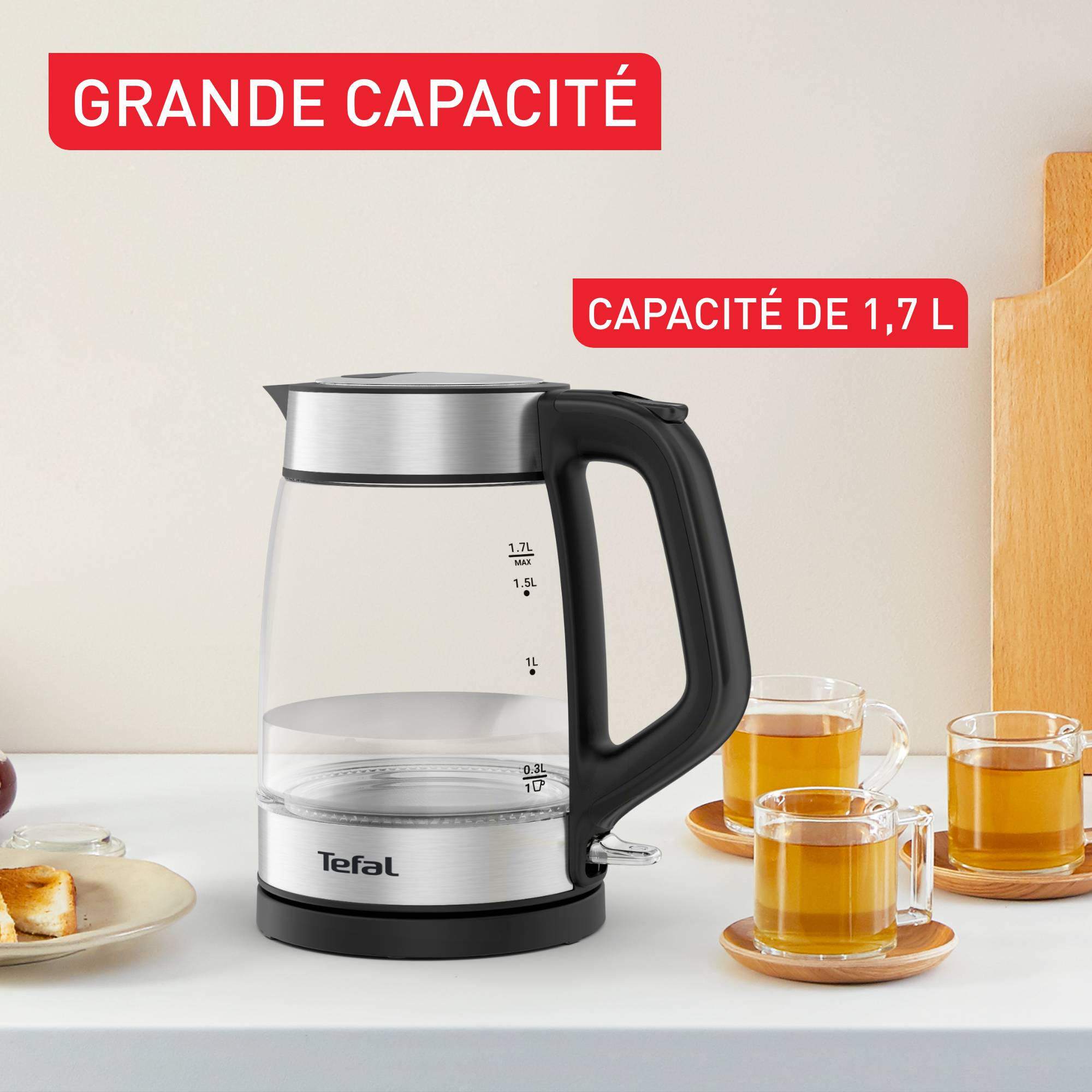 Bouilloire, Tefal, 1,7L, Verre transparent