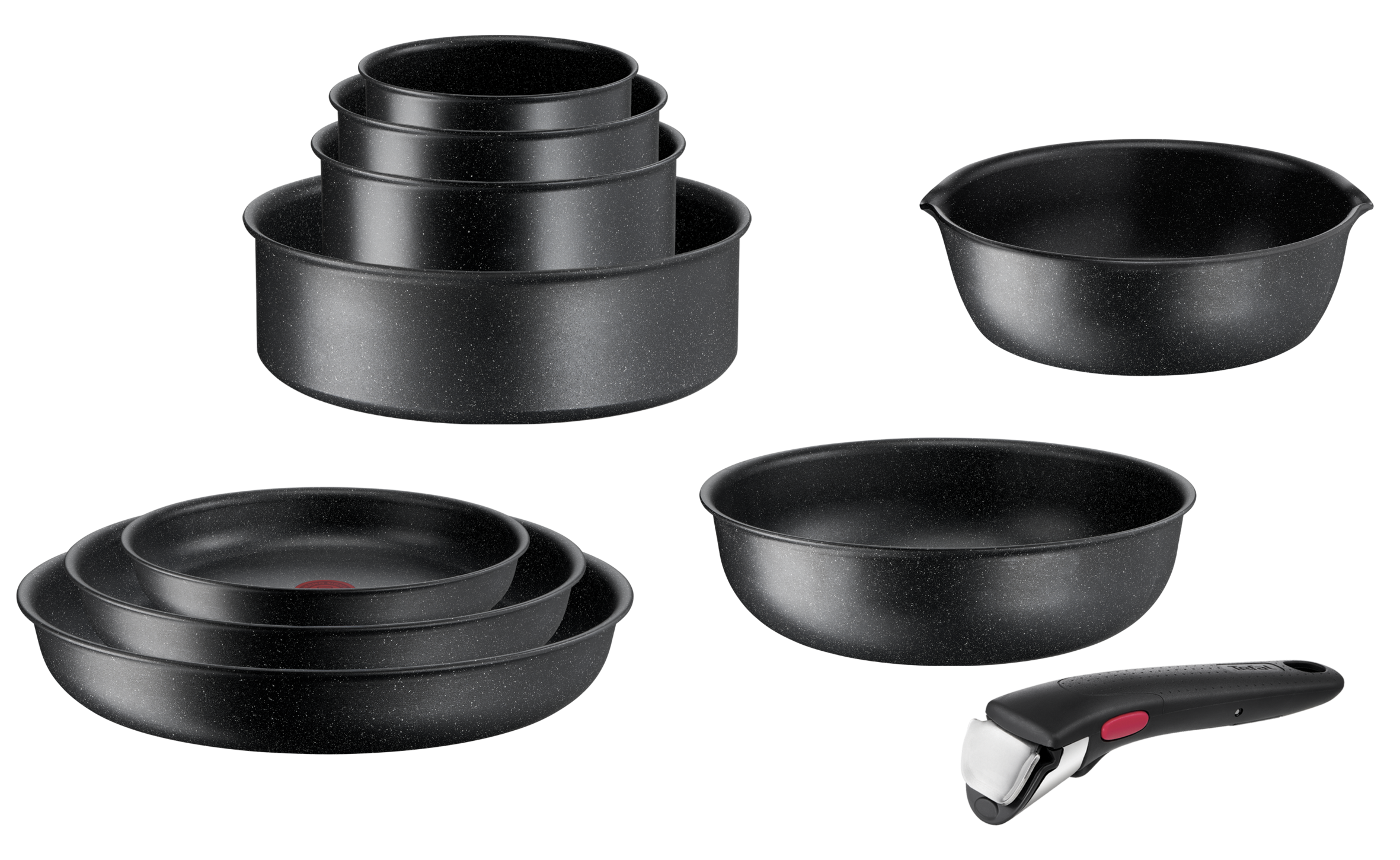 Ingenio Black Stone, Antiadhésif, Poêles 24/28 cm + poignée, Induction