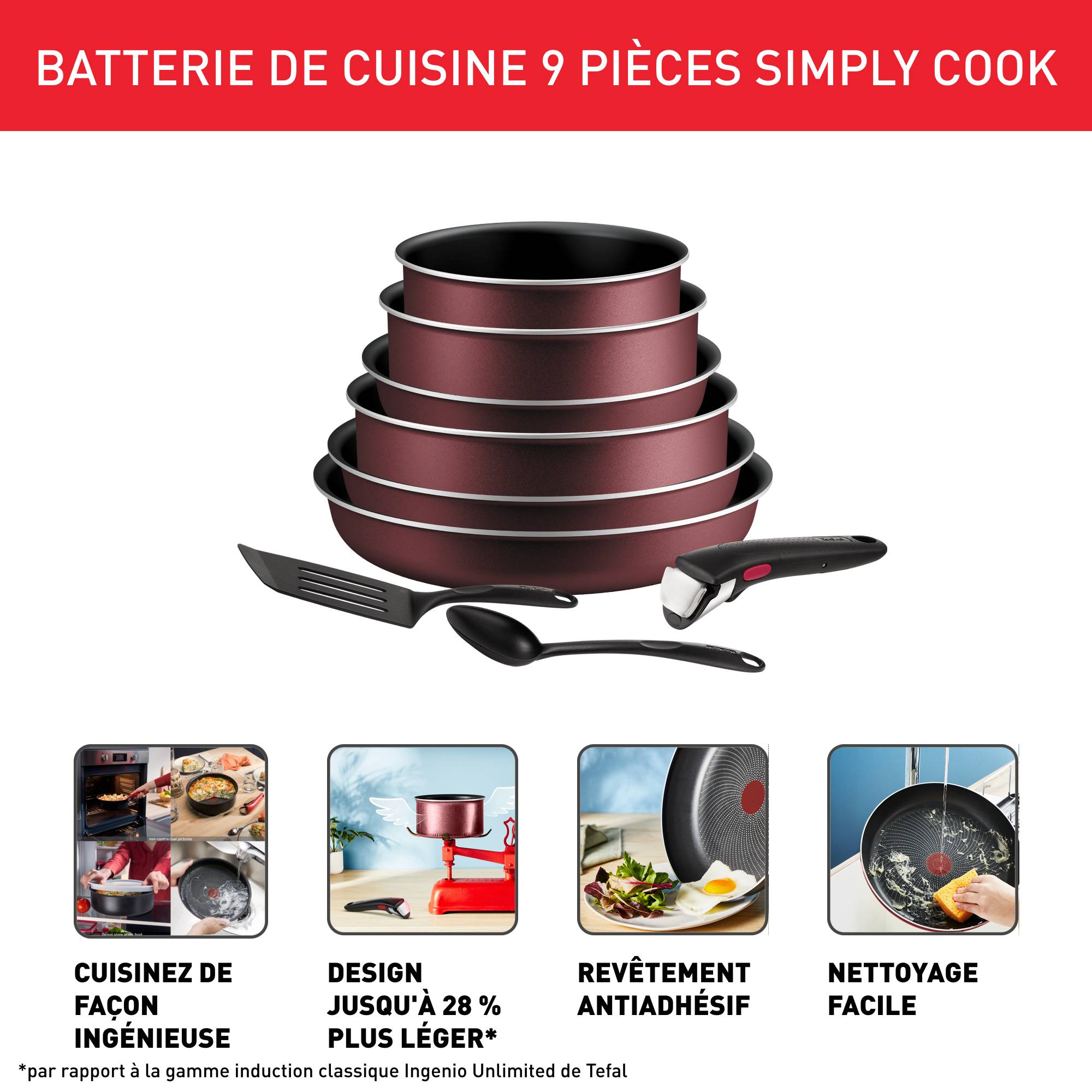 Ingenio Simply Cook, Antiadhésif, Batterie de cuisine 9 p, Induction, Légèreté