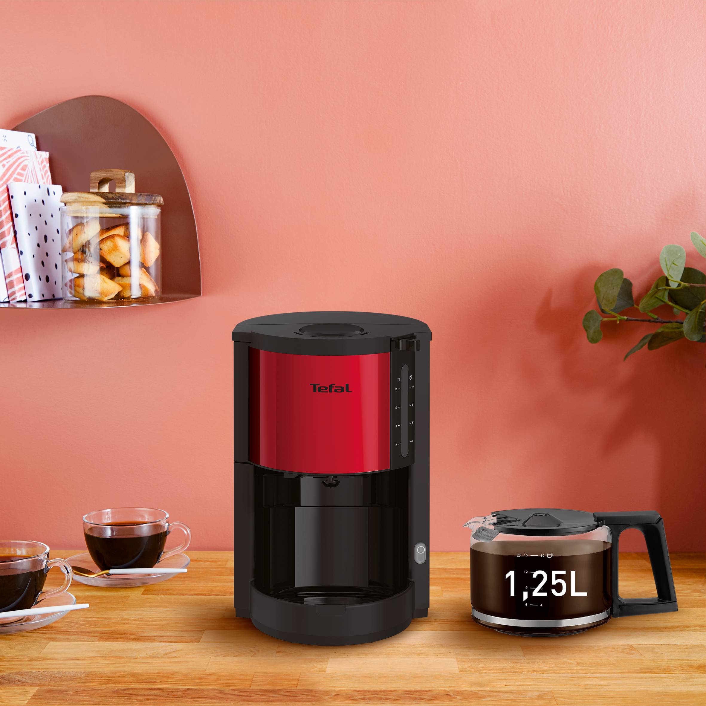 Cafetiere filtre rouge inox / noir 15t