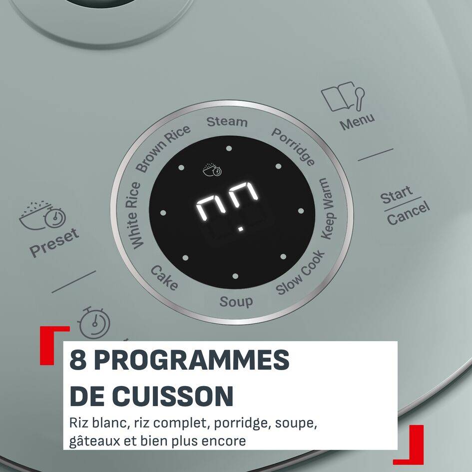 Pop, Cuiseur de riz 2 L, 8 programmes, Résultats savoureux, Format compact