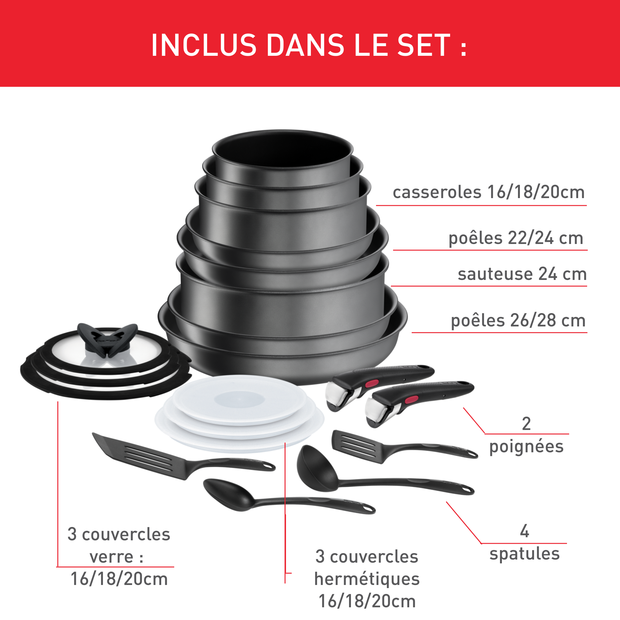 Ingenio Daily Chef, Antiadhésif, Batterie de cuisine 20 p, Induction