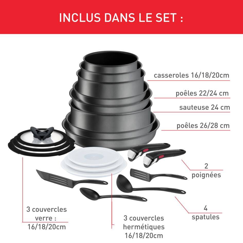 Ingenio Daily Chef, Antiadhésif, Batterie de cuisine 20 pièces, Induction
