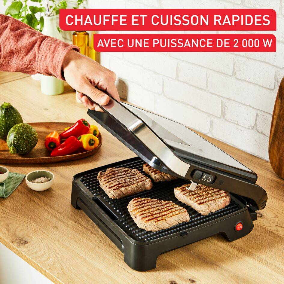 Appareil à panini et gril Inicio, Chauffe rapide 2 000 W, Plaques de cuisson antiadhésives