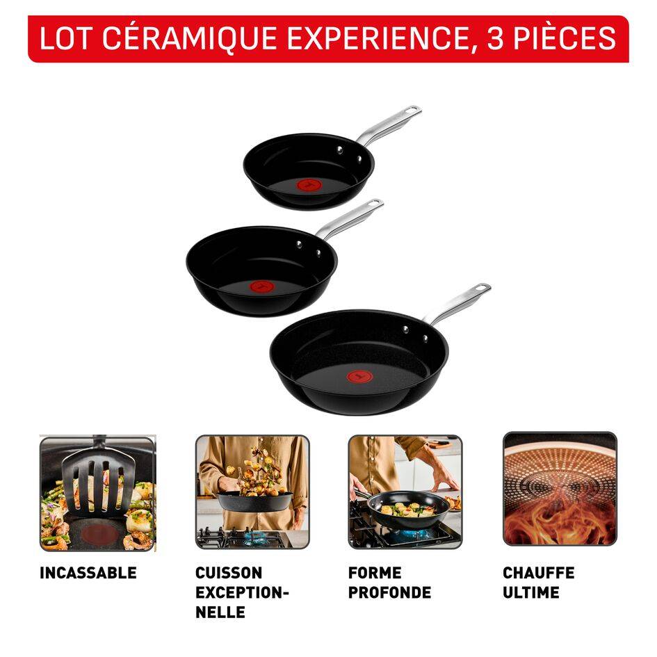 Experience Ceramic, Lot de 3&nbsp;poêles 20/24/28&nbsp;cm, Revêtement en céramique antiadhésif