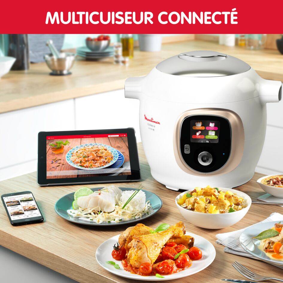 Cookeo+ Connect 200 recettes Blanc, avec louche incluse