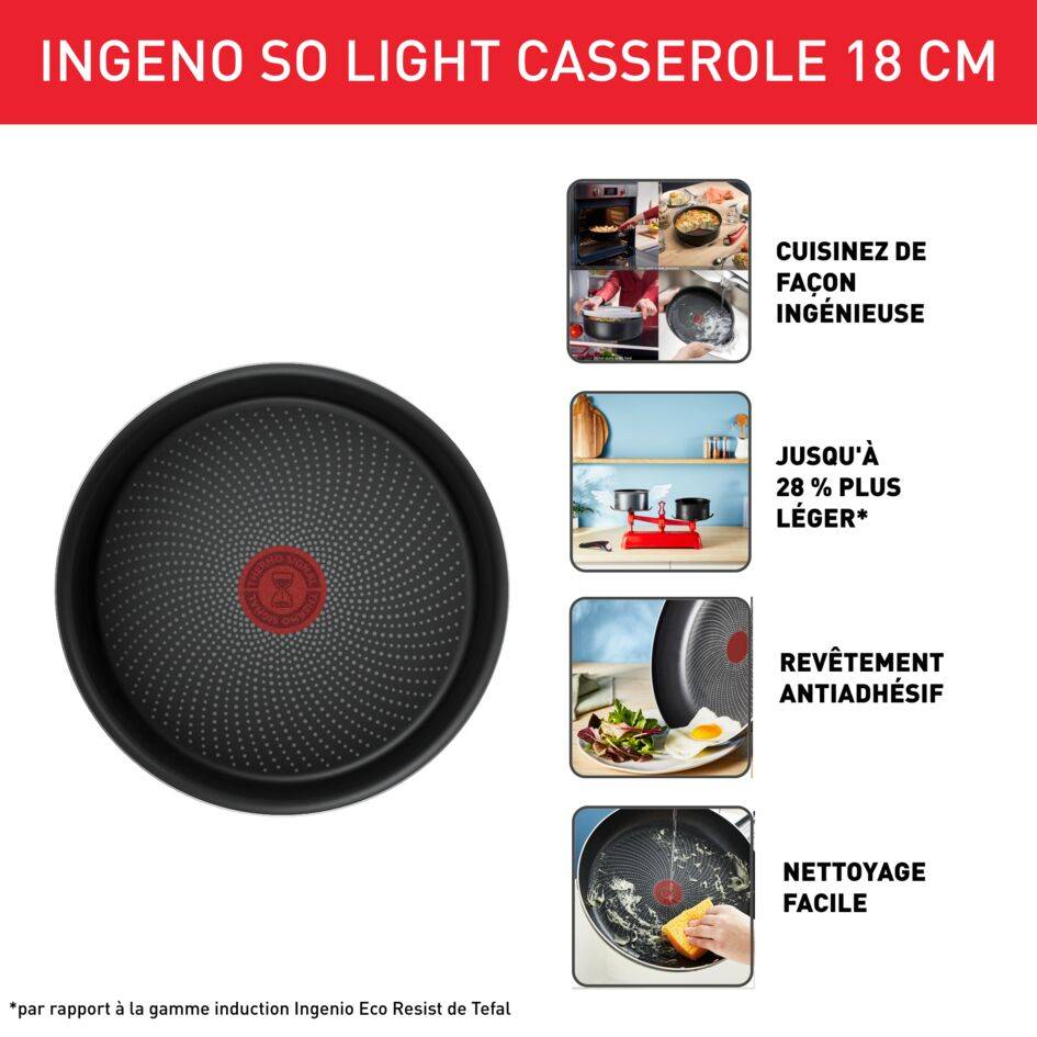 Ingenio So'Light, Casserole manche amovible, Antiadhésif, Induction, 18cm