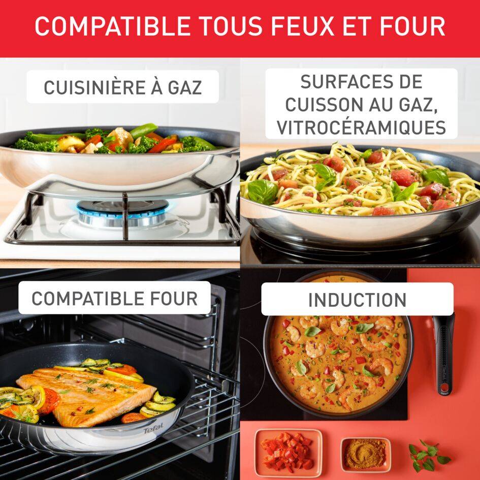 Ingenio Emotion, Inox + antiadhésif, Poêles 22/24/28 cm + poignée, Induction