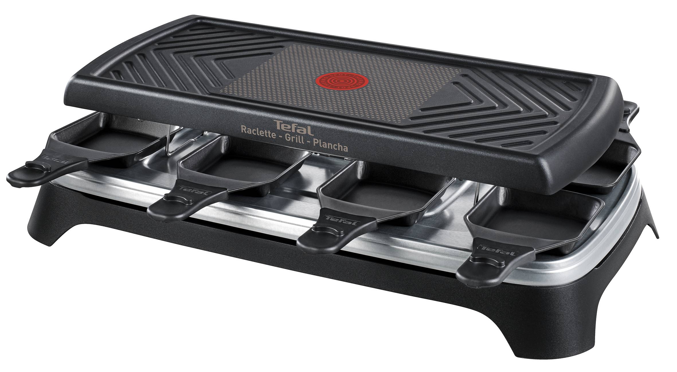 RACLETTE GRILL PLANCHA 8 coupelles plaque gril et plancha noir