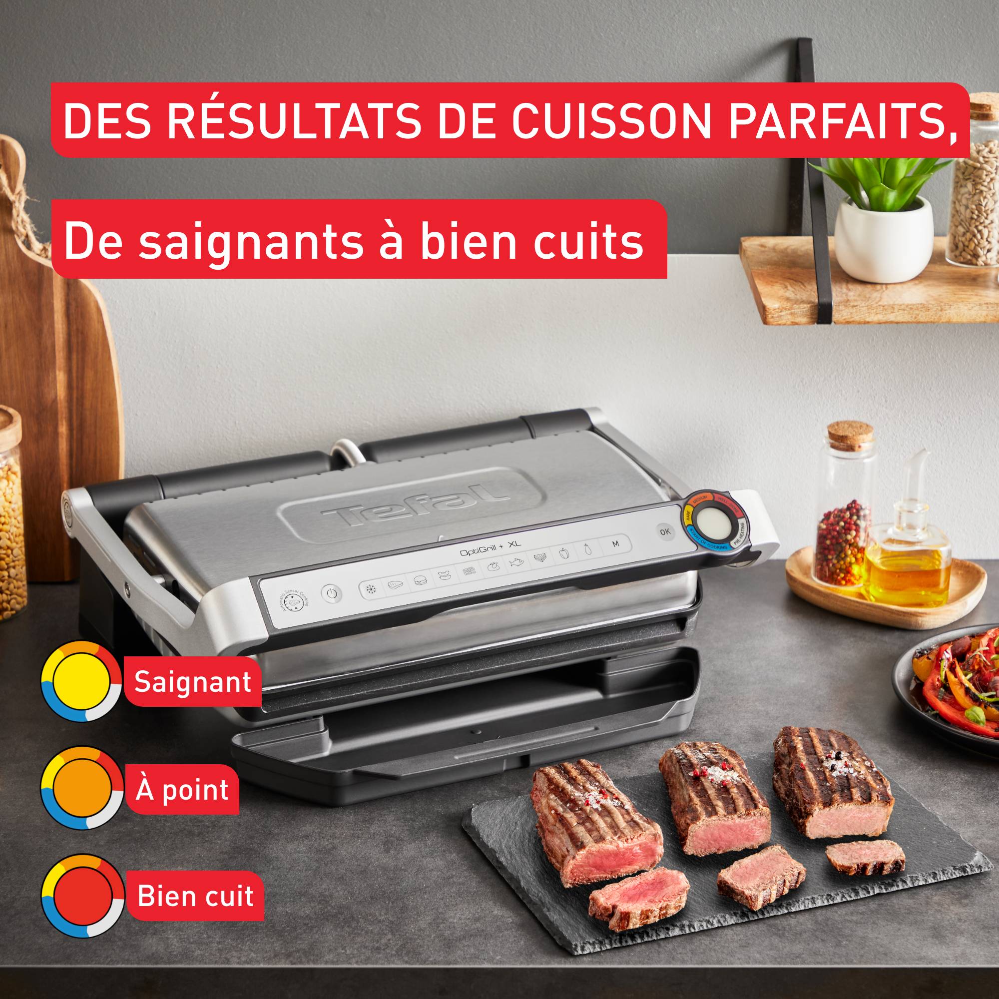 Optigrill+ XL, grill intelligent, 9 programmes, mode manuel, XL 8 personnes